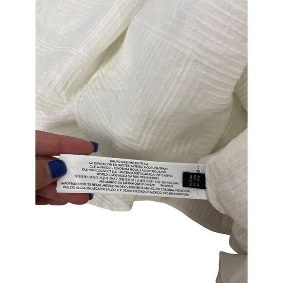 Massimo Dutti Womens Midi Dress XS White Linen Textured Embroidered 6652/652 NWT - Picture 7 of 14